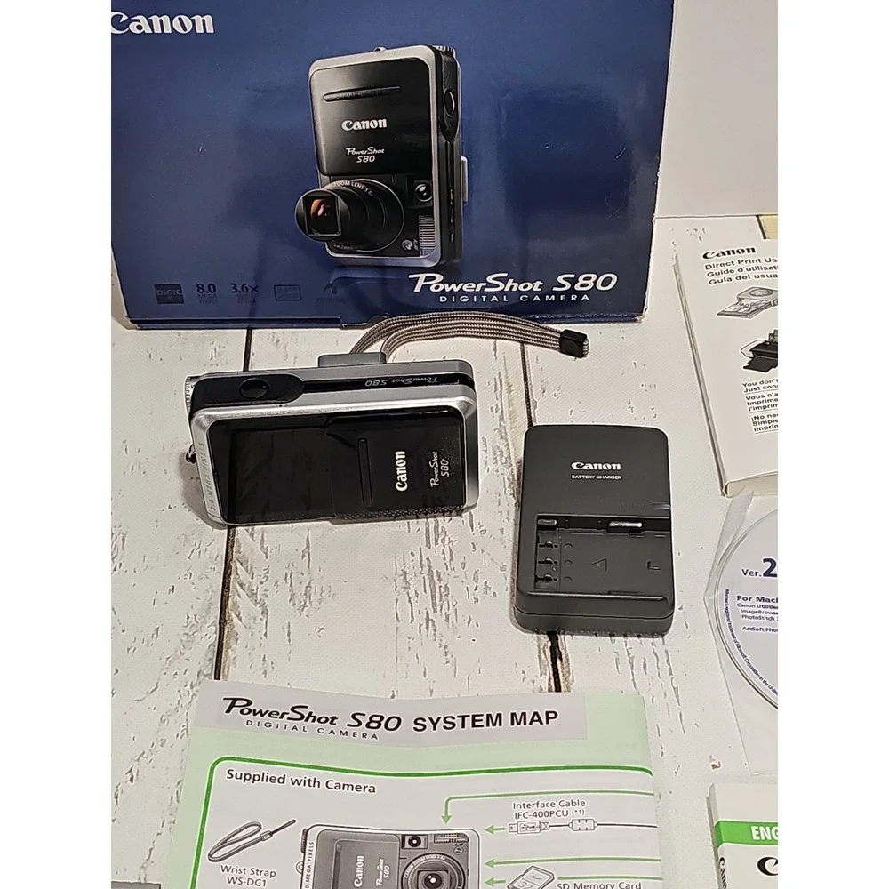 Canon PowerShot S80 8.0MP Digital Camera - Black And Silver - New Battery